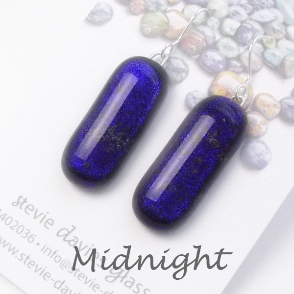Midnight colour large drop earrings by Stevie Davies Glass