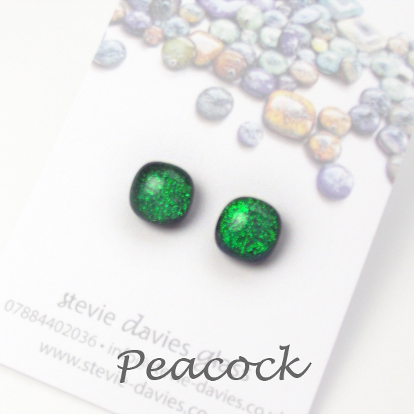 Peacock stud earrings by Stevie Davies