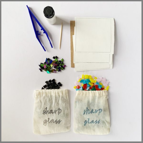 Photo of materials in trinket dish kit from Stevie Davies Glass