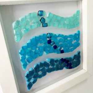Stevie Davies Glass kitsframed artwork waves in blue waves