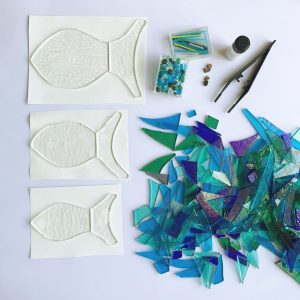 Photo of materials for glass fish kit from Stevie Davies